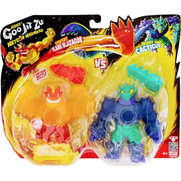 Heroes of Goo Jit Zu Meteor Madness Stretchy Flame Blazagon vs Mushy Cacticus Action Figure 2-Pack