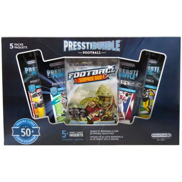 NFL Football Pressti Bundle Trading Card Bundle [2 Pressti Packs, 1 Pressti Prime, 1 Presti Shuffle + 1 Presstine Football Surprise Bag]