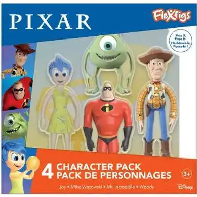 Disney Pixar Flexfigs Joy, Mike, Woody & Mr. Incredible 4.5-Inch Bendable Figure 4-Pack