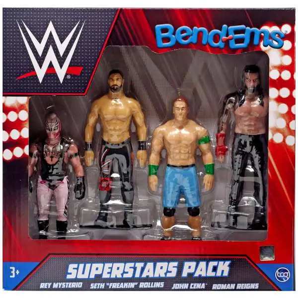 WWE Wrestling Bend-Ems Rey Mysterio, Seth 'Freakin' Rollins, John Cena & Roman Reigns 5-Inch Bendable Figure 4-Pack [Superstars Pack]