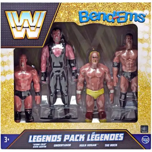 WWE Wrestling Bend-Ems Stone Cold Steve Austin, Undertaker, Hulk Hogan & The Rock 5-Inch Bendable Figure 4-Pack [Legends Pack]
