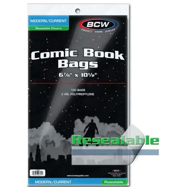 Comic Supplies Modern/Current Resealable Size 6-7/8" X 10-1/2" Comic Bags [100 Pack]