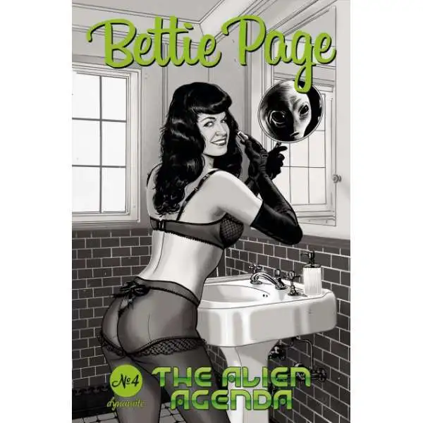 Dynamite Entertainment Bettie Page: The Alien Agenda #4 2022 Comic Book [1:10 Incentive B&W Cover F (Jimmy Broxton)]