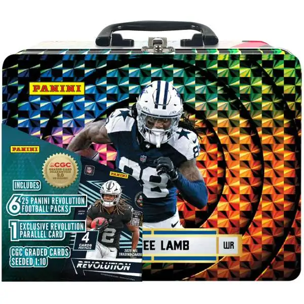 NFL 2025 Panini Revolution Football Ceedee Lamb Trading Card COLLECTOR LUNCH Tin [6 Packs + 1 Parallel Card]