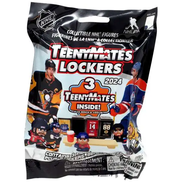 NHL TeenyMates 2024 Hockey LOCKERS Pack [3 Figures, 3 Lockers, Plus Stickers, Bench & Cooler!]