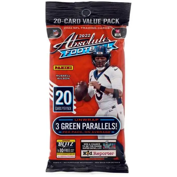NFL Panini 2022 Absolute Football Trading Card VALUE Pack [20 Cards]