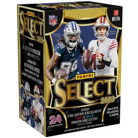 NFL Panini 2023 Select Football Trading Card BLASTER Box [6 Packs, 1 Silver Die-Cut, 3 Exclusive Red & Blue Prizm Die-Cuts, 3 Inserts & 10 Concourse Base Cards!]