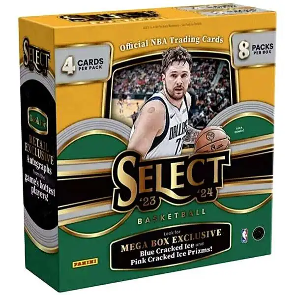NBA Panini 2023-24 Select Basketball Trading Card MEGA Box [8 Packs, Blue & Pink Cracked Ice Prizms]