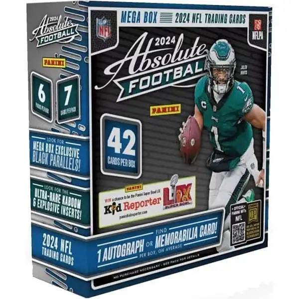 NFL Panini 2024 Absolute Football Trading Card MEGA Box [6 Packs, 1 Autograph OR Memorabilia Card]
