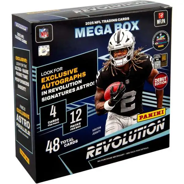 NFL Panini 2025 Revolution Football Trading Card MEGA Box [12 Packs, Astro Parallels!]