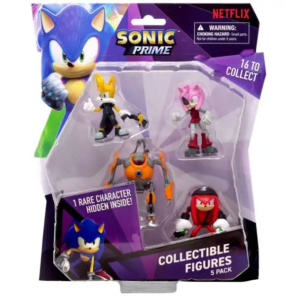 Sonic The Hedgehog Prime Collectible Figures Tails, Amy, Eggforcer, Knuckles & Surprise Character 2.5-Inch Mini Figure 5-Pack