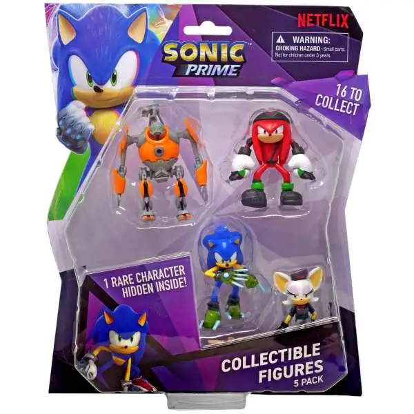 Sonic The Hedgehog Prime Collectible Figures Eggforcer, Knuckles, Sonic, Rouge & Surprise Character 2.5-Inch Mini Figure 5-Pack