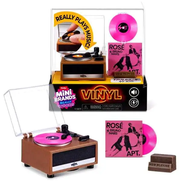 Mini Brands! Really Works Vinyl Record Player Play Set [Features APT by Rose & Bruno Mars Mini Vinyl Record]