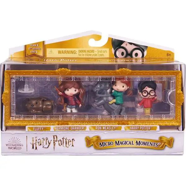 Wizarding World Micro Magical Moments Fluffy, Hermione Granger, Ron Weasley & Harry Potter 1.5-Inch Mini Figure 4-Pack