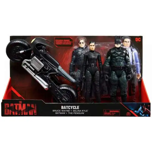 DC The Batman Movie Batcycle with Bruce Wayne, Batman, Selina Kyle & The Penguin Exclusive