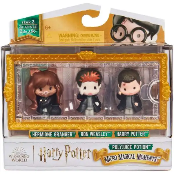 Wizarding World Micro Magical Moments Hermione Granger, Ron Weasley & Harry Potter 1.5-Inch Mini Figure 3-Pack [Polyjuice Edition]