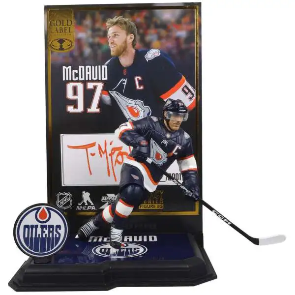 McFarlane Toys NHL Edmonton Oilers Sports Hockey Connor McDavid Action Figure [Reverse Retro Jersey, Gold Label Collection, Autographed by Todd McFarlane]