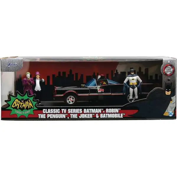 DC 1966 TV Series Batmobile Diecast Vehicle & Figures [Batman, Joker & Penguin] (Pre-Order ships March)