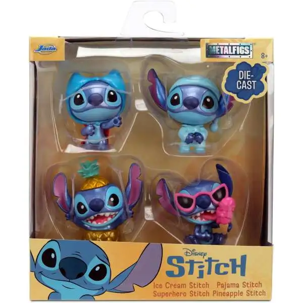 Disney Nano Metalfigs Superhero, Pajama, Pineapple & Ice Cream Stitch 2.5-Inch Diecast Figure 4-Pack