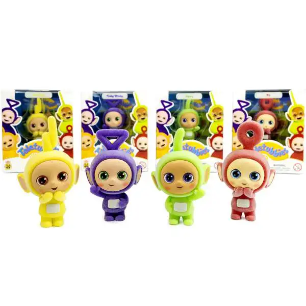 Teletubbies CheeBee Po, Laa Laa, Dipsy & Tinky Winky 2.5-Inch Collectible Figure 4-Pack Set [Flocked]