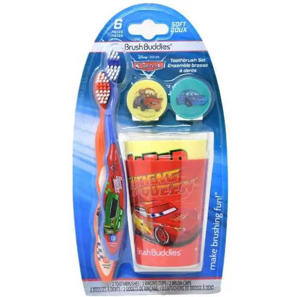 Disney Pixar Cars Brush Buddies Toothbrush Set 2 Brushes, 2 Cups 2