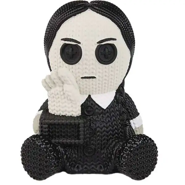 Addams Family Handmade by Robots Wednesday Addams with Thing 6-Inch Knit-Look Vinyl Figure [Black & White, Glow-in-the-Dark] (Pre-Order ships January)