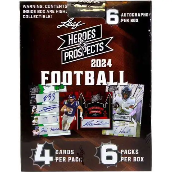 NFL Leaf 2024 Heroes & Prospects Football Trading Card HOBBY Box [6 Packs]