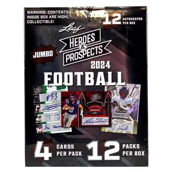 NFL Leaf 2024 Heroes & Prospects Football Trading Card JUMBO Box [12 Packs]