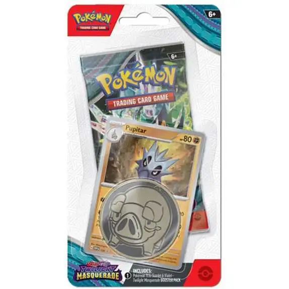 Pokemon Scarlet & Violet Surging Sparks Pupitar Checklane BLISTER Pack [Booster Pack, 3 Promo Cards & Large Coin]
