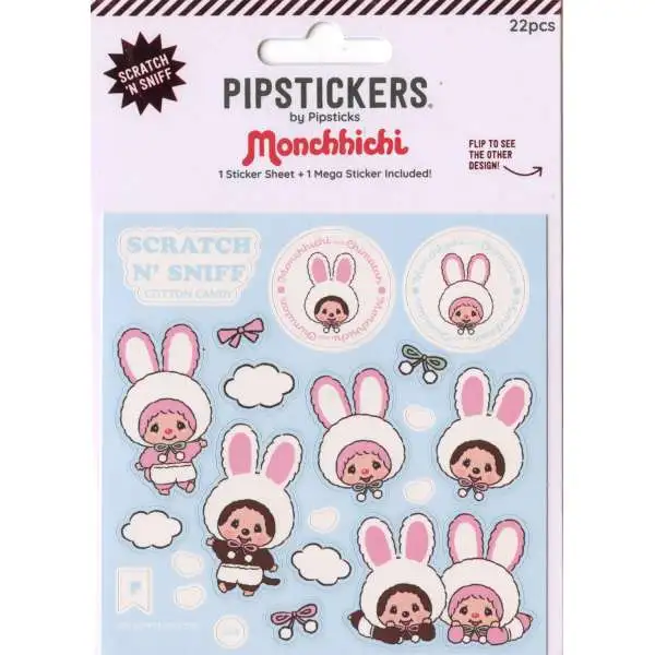 Monchhichi Pipstickers Bunny Scratch N' Sniff Sticker Set [Cotton Candy Scented!]