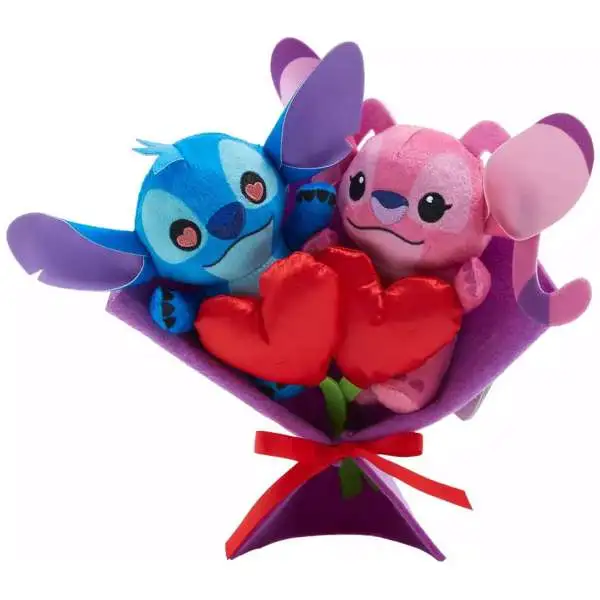 Disney 2024 Valentine's Day Angel & Stitch 8-Inch Plush Bouquet 2-Pack [with Hearts]