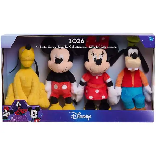 Disney Junior 2026 Collector Series Mickey, Minnie, Goofy & Pluto 8.5-Inch Plush 4-Pack Set