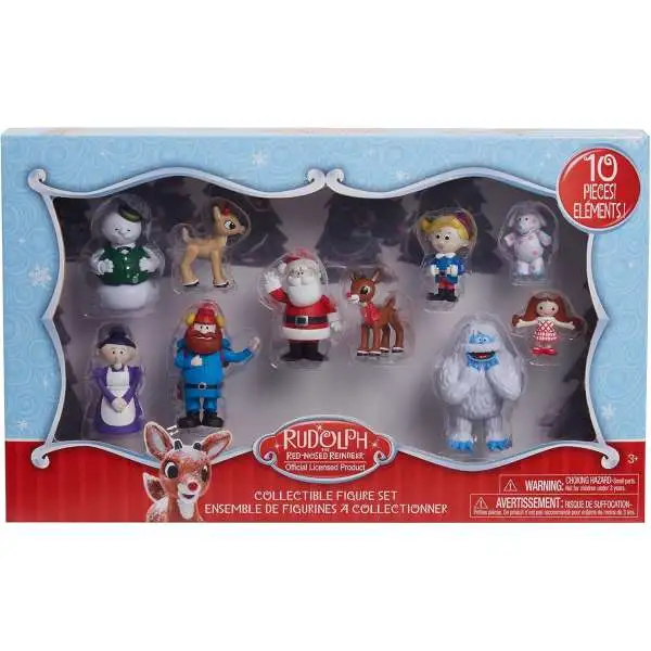 Rudolph the Red-Nosed Reindeer Rudolph, Clarice, Yukon, Hermey, Sam, Santa, Mrs. Claus, Bumble, Misfit Elephant & Doll 3-Inch Collectible Figure 10-Pack Set [Window Box Packaging]