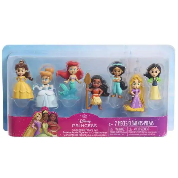 Disney Princess Ariel, Belle, Cinderella, Jasmine Moana, Mulan & Rapunzel 2-Inch Mini Figure 7-Pack