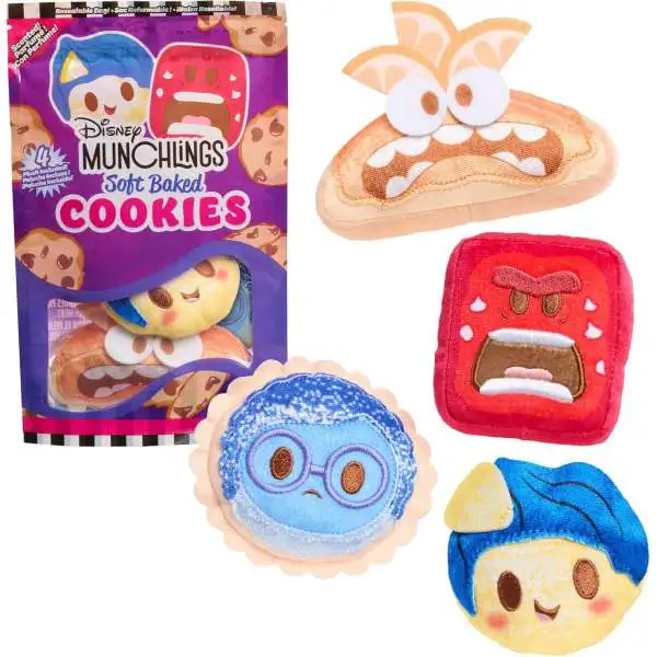 Disney Munchlings Cookies Anger, Sadness, Joy & Anxiety 3-Inch Plush 4-Pack [Snack Pack]
