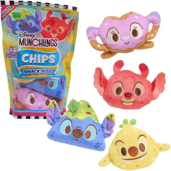 Disney Munchlings Chips Stitch, Angel, Leroy & Reuben 3-Inch Plush 4-Pack [Snack Pack]