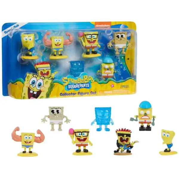 Spongebob Squarepants Sponge Out Of Water MuscleBob Bluffpants, Old-Tim Spongebob, Jellyfishing Spongebob, Under the Sea Spongebob, Rocker Spongebob, Robot Spongebob & Ripped Pants Spongebob Mini Figure 7-Pack