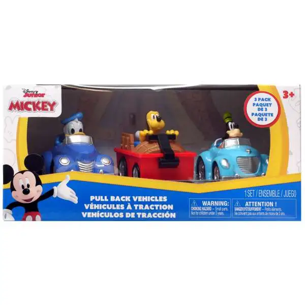 Disney Mickey Mouse Donald Duck, Goofy & Pluto Pull Back Vehicle 3-Pack