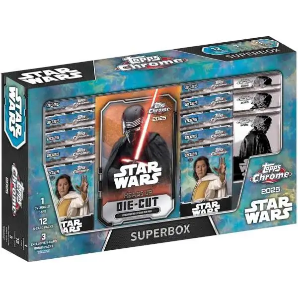 Star Wars Topps 2025 Chrome Exclusive Trading Card SUPER Box [15 Packs + 1 Oversized Card]