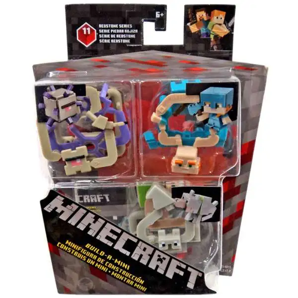 Minecraft Redstone Series 11 Alex in Armor, Wolf & Elder Guardian Mini Figure 3-Pack