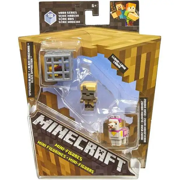 Minecraft Wood Series 10 Spawning Blaze, Llama, & Zombie Husk Mini Figure 3-Pack [Damaged Package]