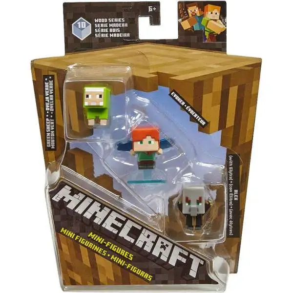 Minecraft Wood Series 10 Green Sheep, Evoker & Alex Mini Figure 3-Pack