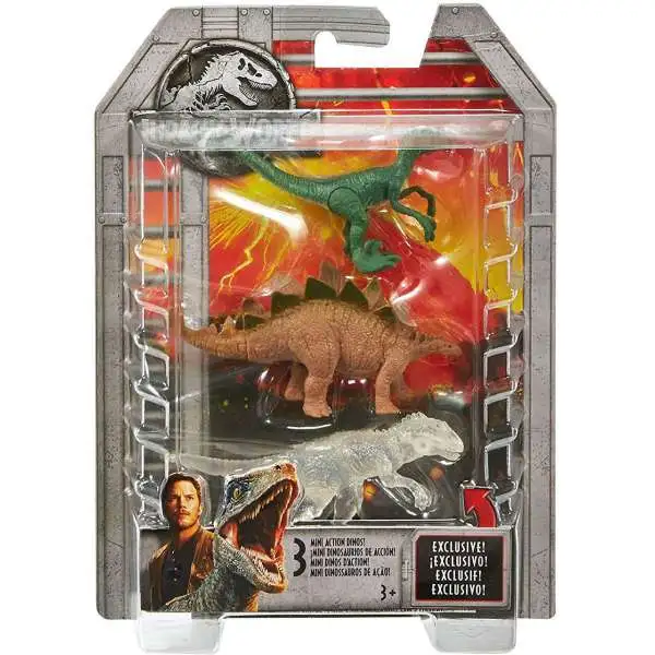 Jurassic World Indominus Rex, Stegosaurus, & Velociraptor 2-Inch Mini Dinosaur Figure 3-Pack