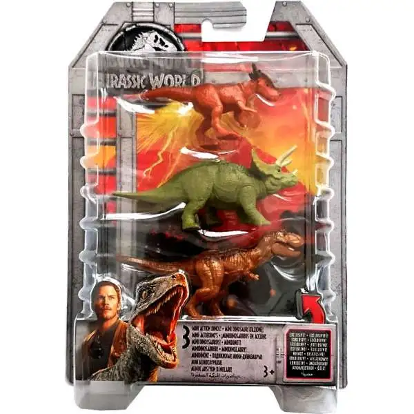 Jurassic World Tyrannosaurus Rex, Triceratops, & Stygimoloch 2-Inch Mini Dinosaur Figure 3-Pack
