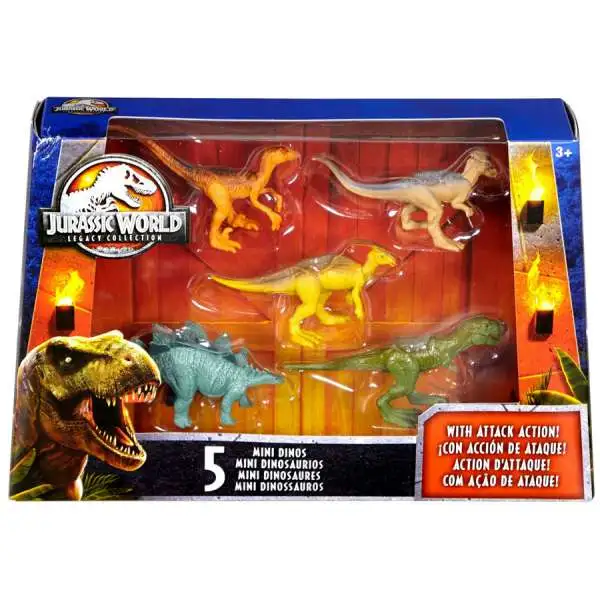 Jurassic World Tyrannosaurus Rex, Velociraptor, Parasaurolophus, Stegosaurus & Pachycephalosaurus 2-Inch Mini Dinosaur Figure 5-Pack