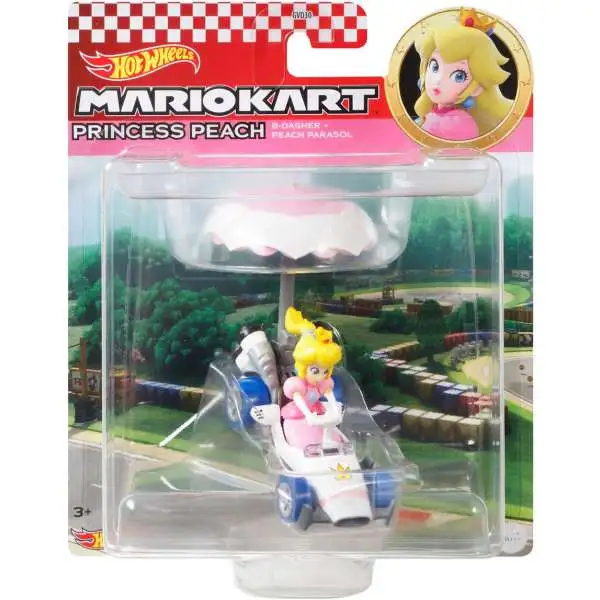 Hot Wheels Mario Kart Glider Princess Peach Diecast Car [B-Dasher + Peach Parasol]