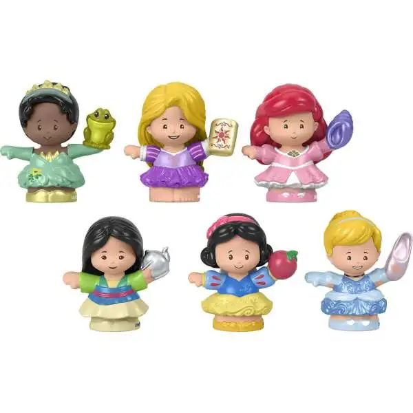 Fisher Price Disney Princess Little People Tiana, Rapunzel, Ariel, Mulan, Snow White & Cinderella Figure 6-Pack