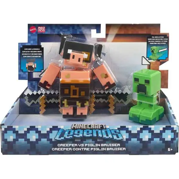 Minecraft Legends Creeper vs Piglin Bruiser Action Figure 2-Pack Set