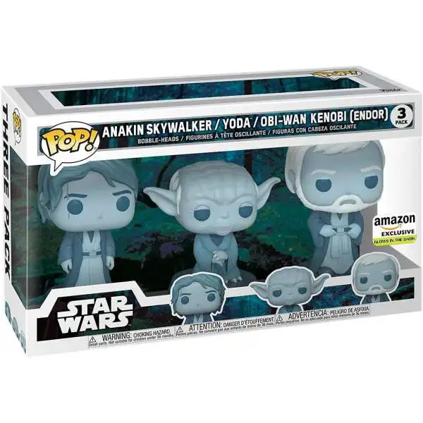Funko POP! Star Wars Anakin Skywalker, Yoda & Obi-Wan Kenobi (Endor) Exclusive Vinyl Bobble Head 3-Pack [Force Ghost]