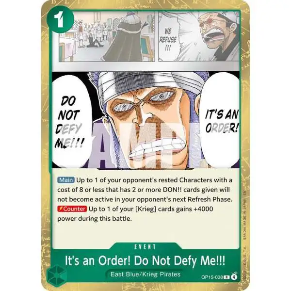 One Piece Trading Card Game Adventure on Kami's Island Rare It's an Order! Do Not Defy Me!!! OP15-038